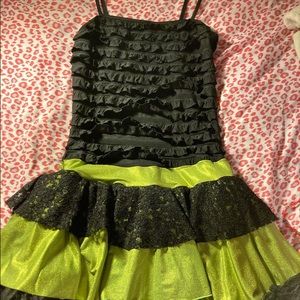 Green and Black ruffled dress